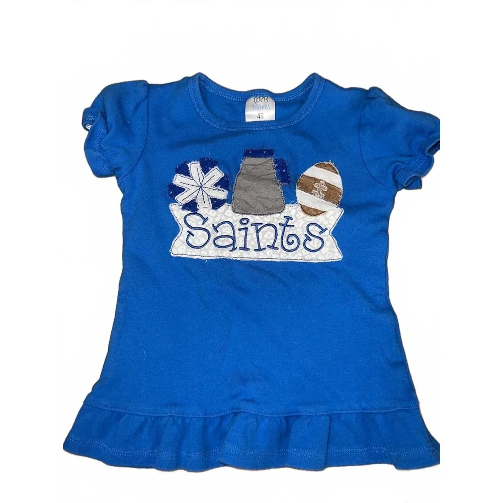 4T Blue Saints Applique Spirit Tee Toddler Short Sleeve Football Game Day Shirt